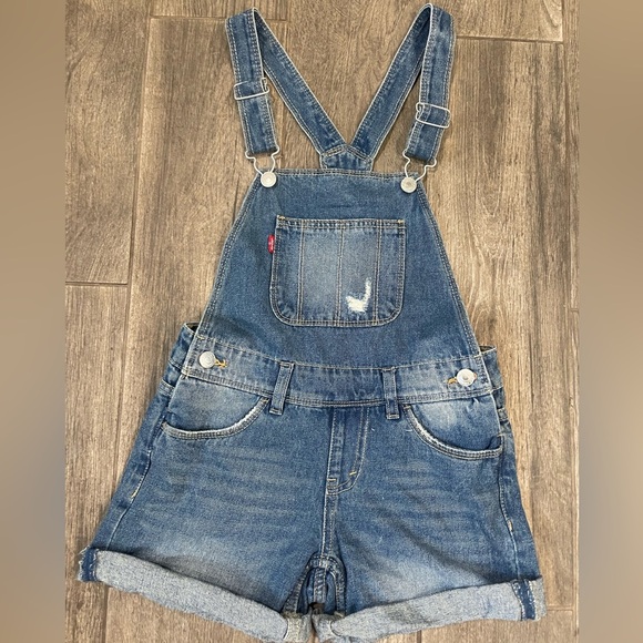 NWT Girls Levi's Blue Denim Shortalls - Picture 1 of 5